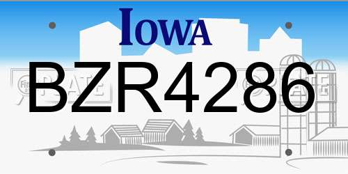 BZR4286 Iowa License Plate