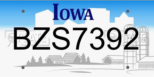 BZS7392 Iowa License Plate