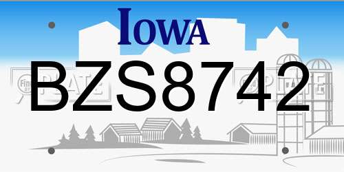BZS8742 Iowa License Plate