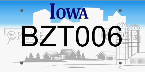 BZT006 Iowa License Plate