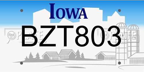 BZT803 Iowa License Plate
