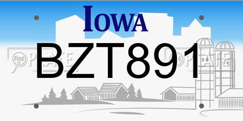 BZT891 Iowa License Plate