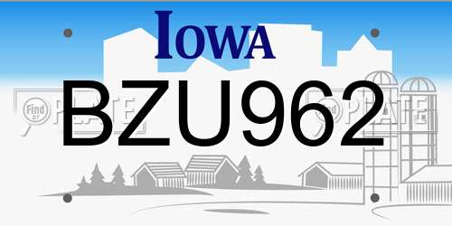 BZU962 Iowa License Plate