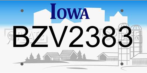BZV2383 Iowa License Plate