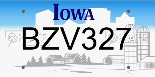BZV327 Iowa License Plate