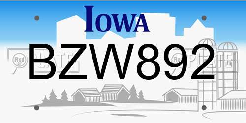 BZW892 Iowa License Plate