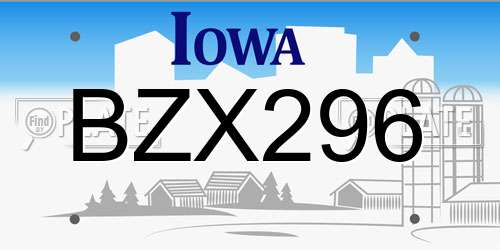 BZX296 Iowa License Plate