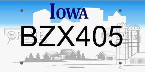 BZX405 Iowa License Plate