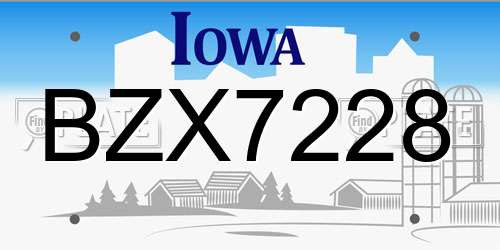 BZX7228 Iowa License Plate