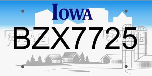 BZX7725 Iowa License Plate