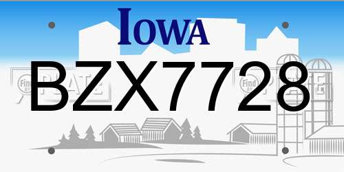 BZX7728 Iowa License Plate