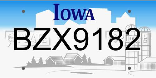 BZX9182 Iowa License Plate