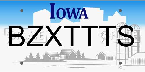 BZXTTTS Iowa License Plate