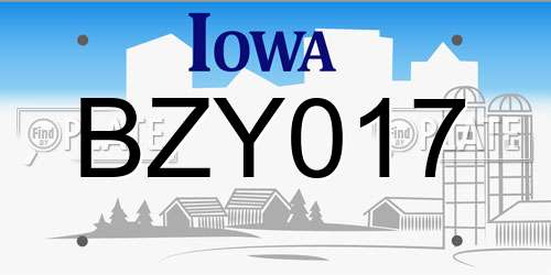 BZY017 Iowa License Plate