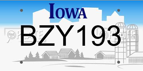 BZY193 Iowa License Plate