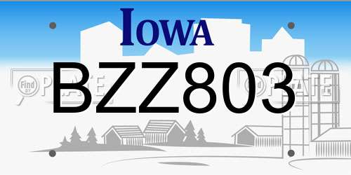 BZZ803 Iowa License Plate