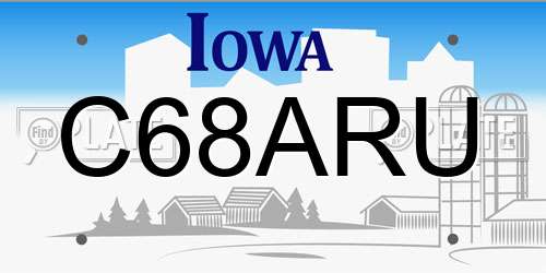 C68ARU Iowa License Plate