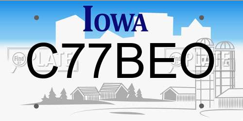 C77BEO Iowa License Plate