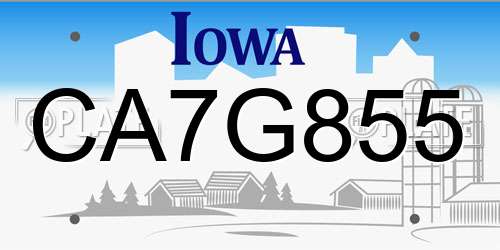 CA7G855 Iowa License Plate