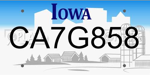 CA7G858 Iowa License Plate