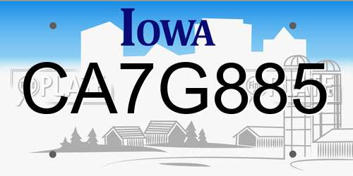 CA7G885 Iowa License Plate