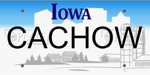 CACHOW Iowa License Plate