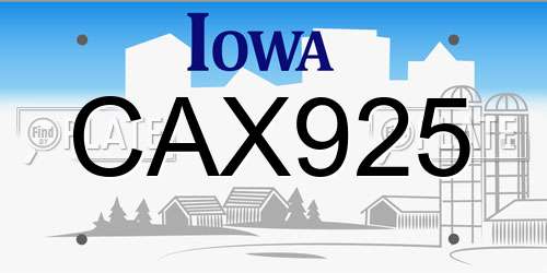 CAX925 Iowa License Plate