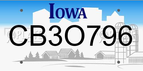 CB3O796 Iowa License Plate