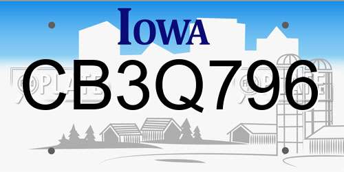 CB3Q796 Iowa License Plate