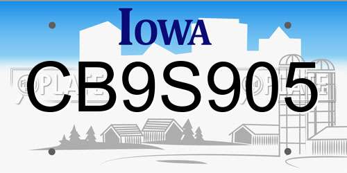 CB9S905 Iowa License Plate