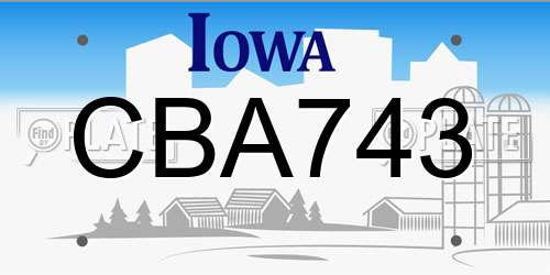 CBA743 Iowa License Plate