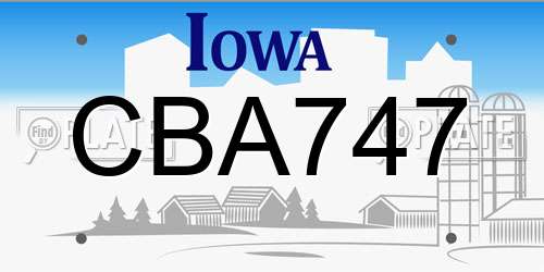 CBA747 Iowa License Plate