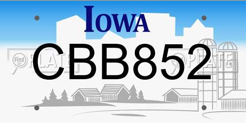 CBB852 Iowa License Plate