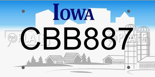 CBB887 Iowa License Plate