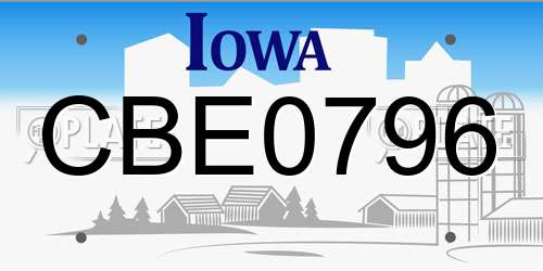 CBE0796 Iowa License Plate