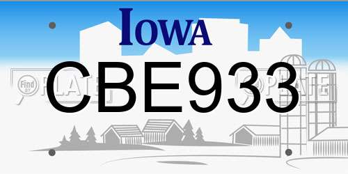 CBE933 Iowa License Plate