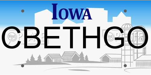CBETHGO Iowa License Plate