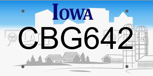 CBG642 Iowa License Plate