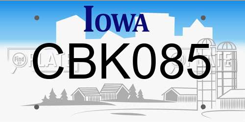 CBK085 Iowa License Plate