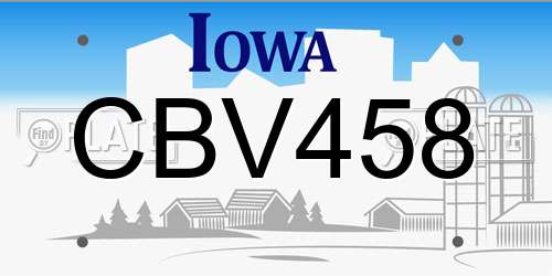 CBV458 Iowa License Plate