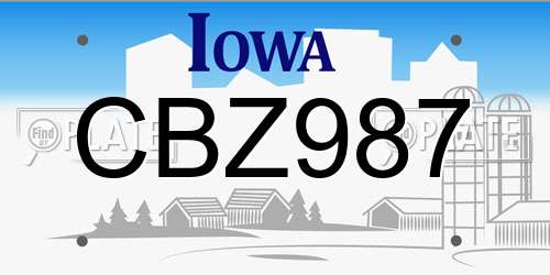 CBZ987 Iowa License Plate