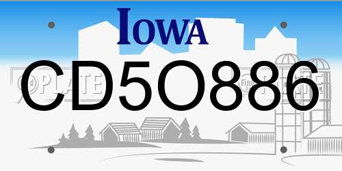 CD5O886 Iowa License Plate