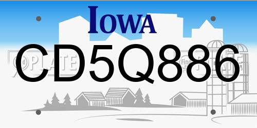 CD5Q886 Iowa License Plate