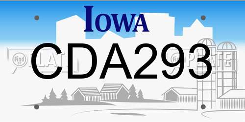 CDA293 Iowa License Plate