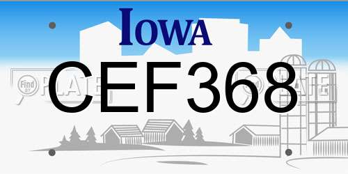 CEF368 Iowa License Plate