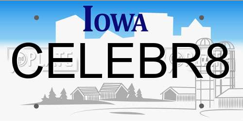 CELEBR8 Iowa License Plate