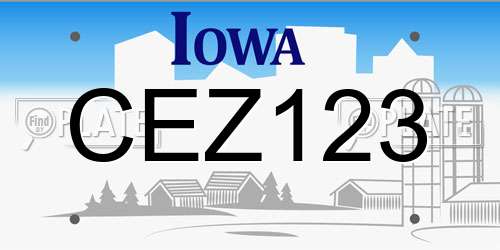 CEZ123 Iowa License Plate