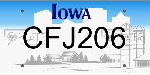 CFJ206 Iowa License Plate