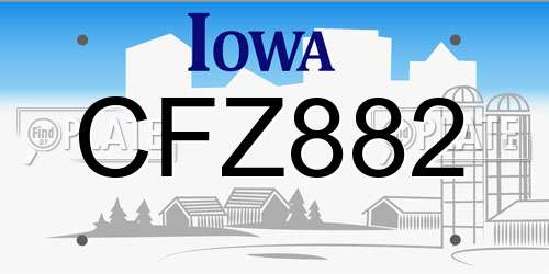 CFZ882 Iowa License Plate