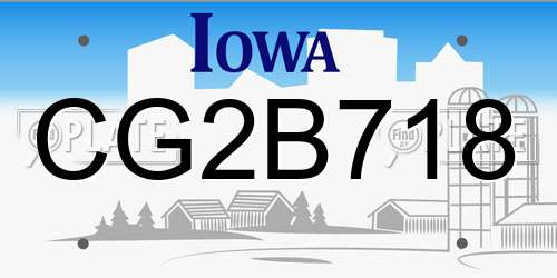 CG2B718 Iowa License Plate